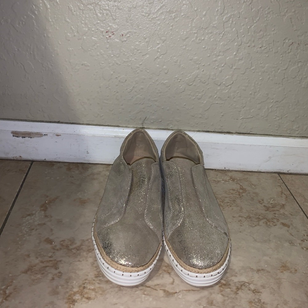 Silver metallic slip on loafers